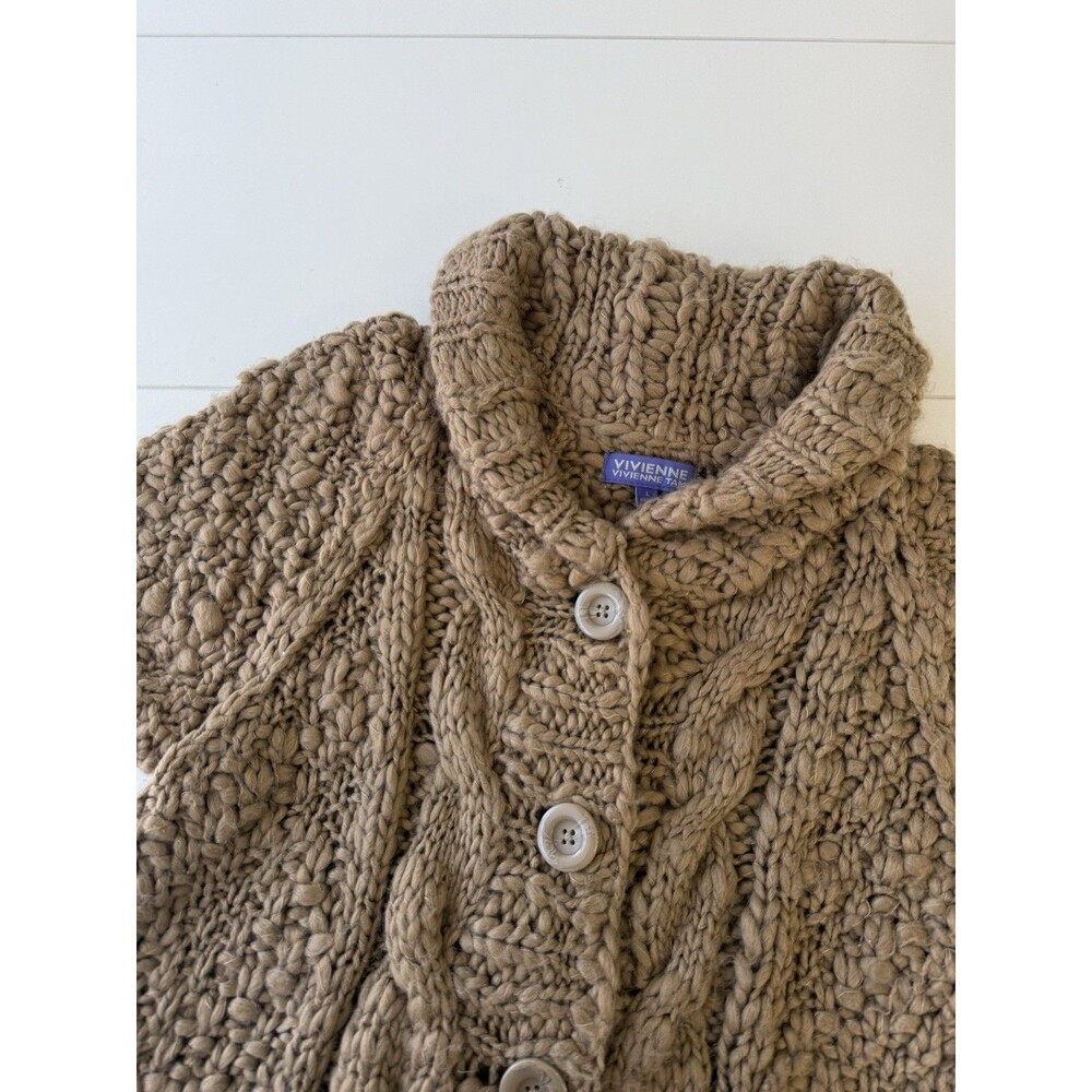 Vivienne Tam womens Large sweater Vest Chunky Knit Short Sleeve Brown Button